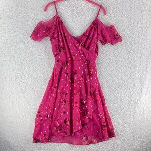 White‎ House Black Market Pink Cold Shoulder Ruffle Dress Womens Floral Size 2